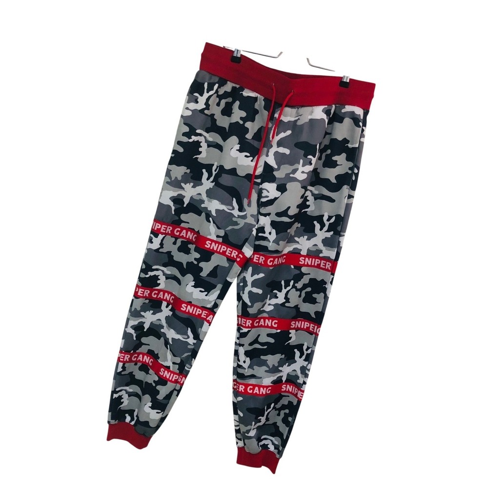 Sniper Gang Camo Jogger Pants Red Grey Streetwear Hypebeast Hip Hop Men 2XL